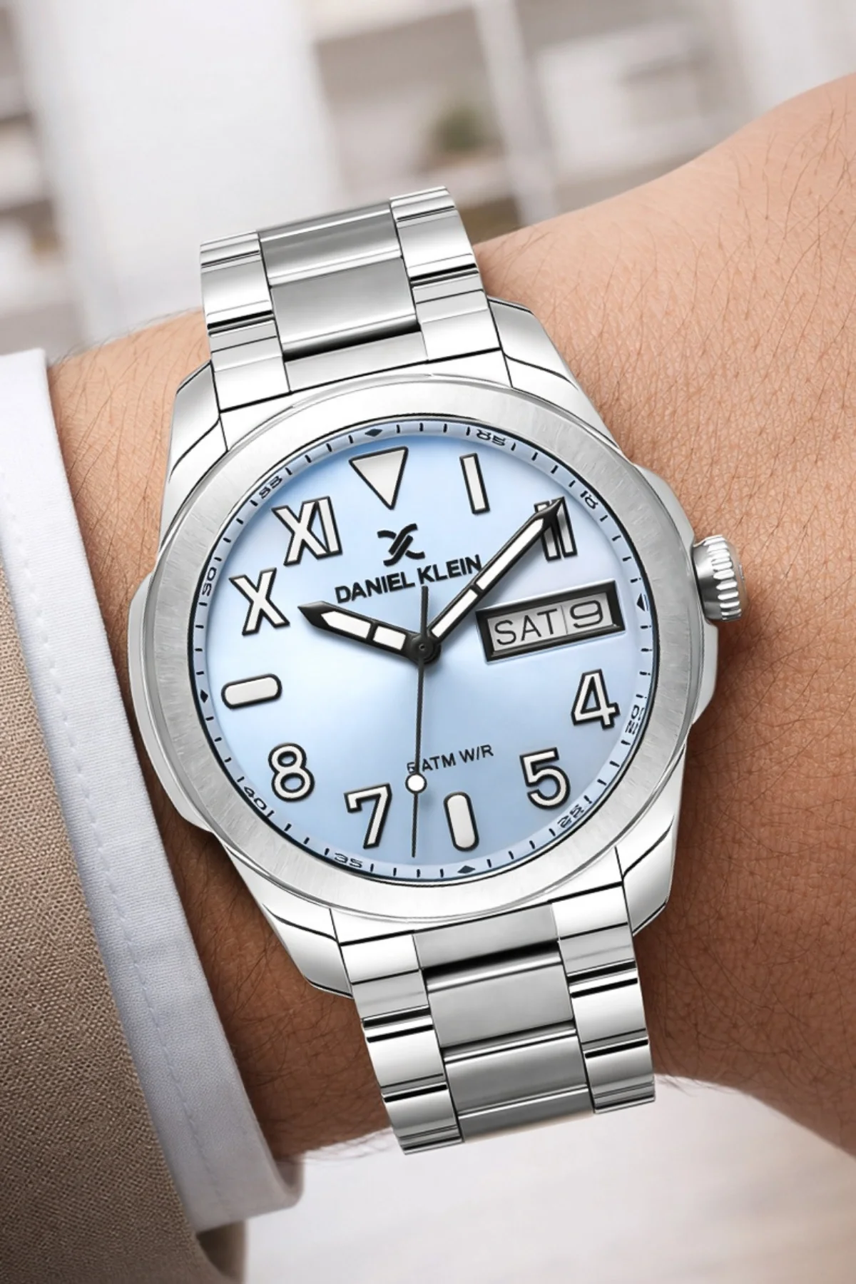 Daniel Klein Çelik Kordon&Kasa Takvimli Erkek Kol Saati Bileklik Hediyeli Gümüş-Açık Mavi zmdk1204