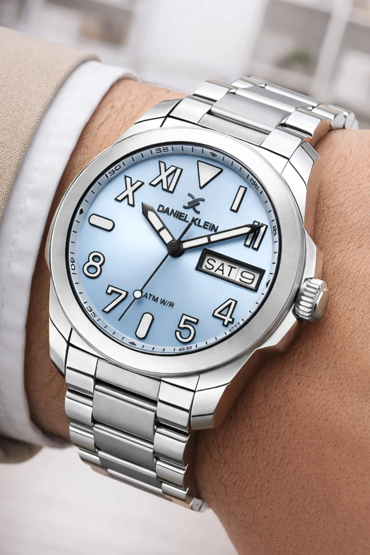 Daniel Klein Çelik Kordon&Kasa Takvimli Erkek Kol Saati Bileklik Hediyeli Gümüş-Açık Mavi zmdk1204