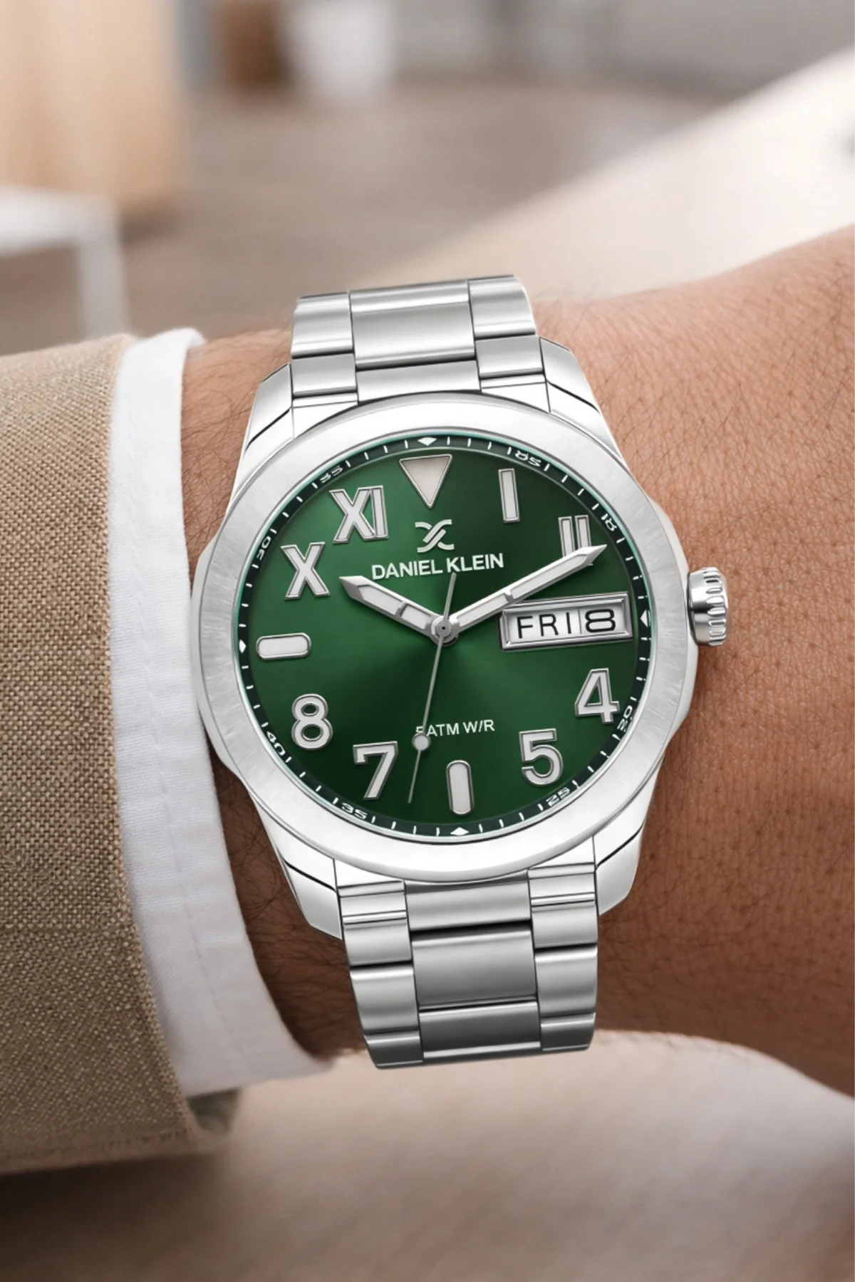 Daniel Klein Çelik Kordon&Kasa Takvimli Erkek Kol Saati Bileklik Hediyeli Gümüş-Yeşil zmdk1204