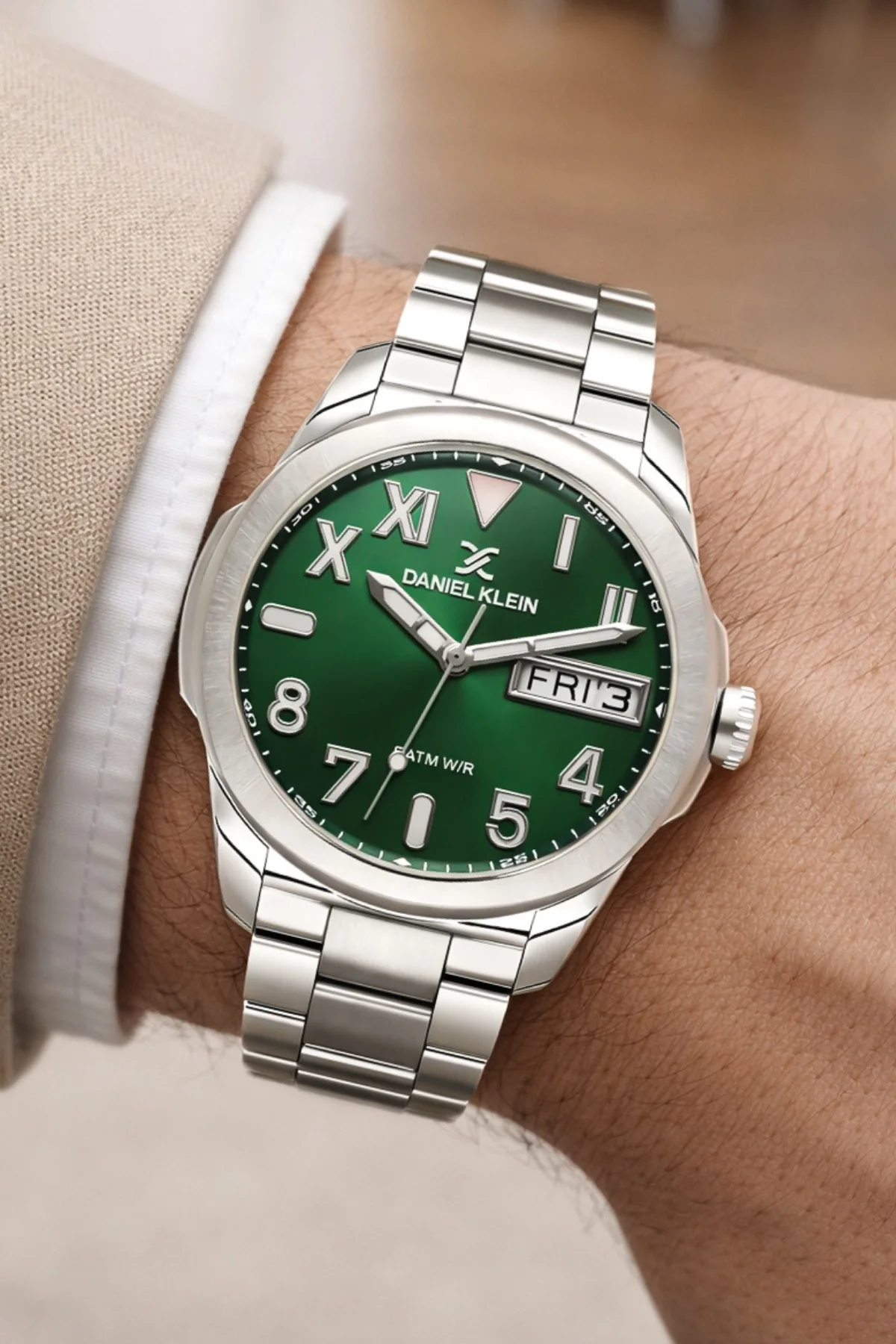 Daniel Klein Çelik Kordon&Kasa Takvimli Erkek Kol Saati Bileklik Hediyeli Gümüş-Yeşil zmdk1204