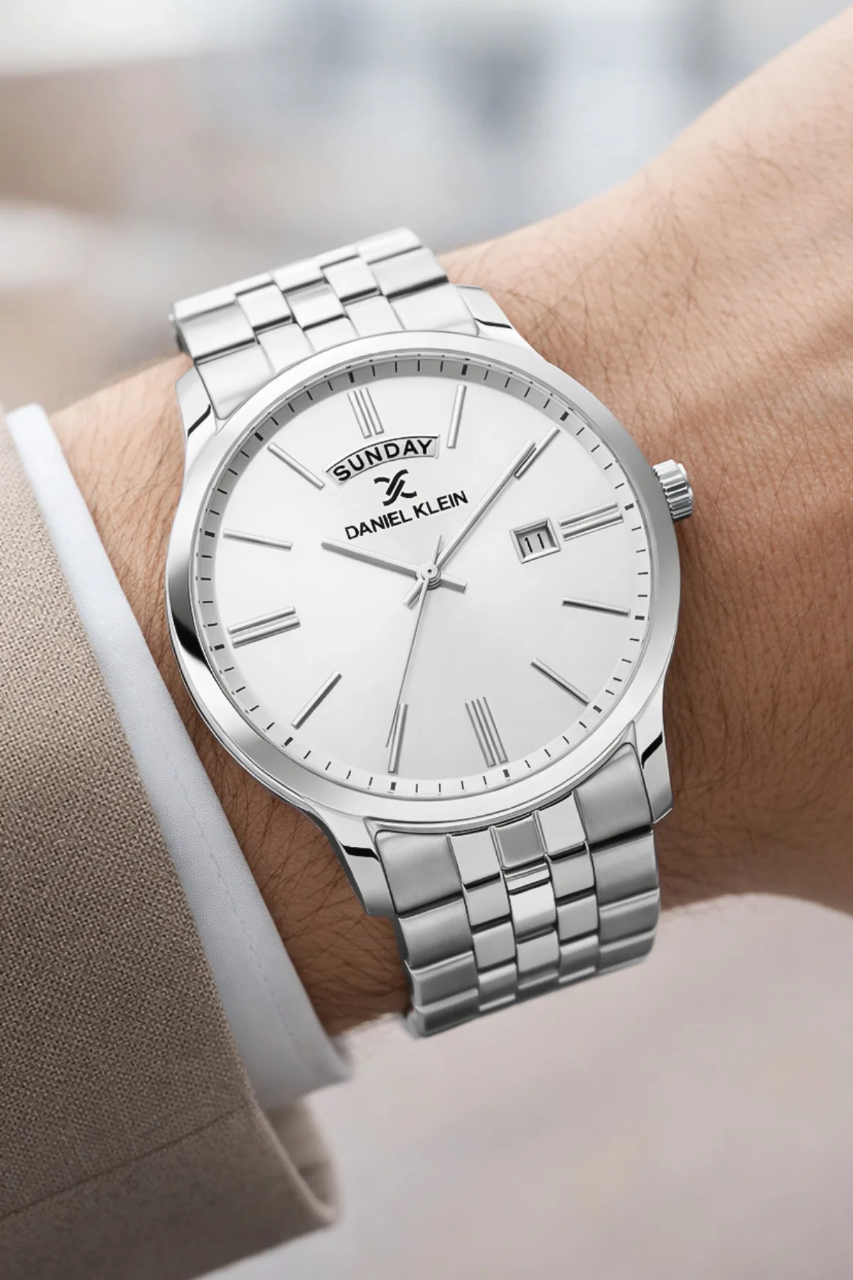 Daniel Klein Çelik Kordon&Kasa Takvimli Erkek Kol Saati Bileklik Hediyeli Gümüş-Beyaz zmdk1205
