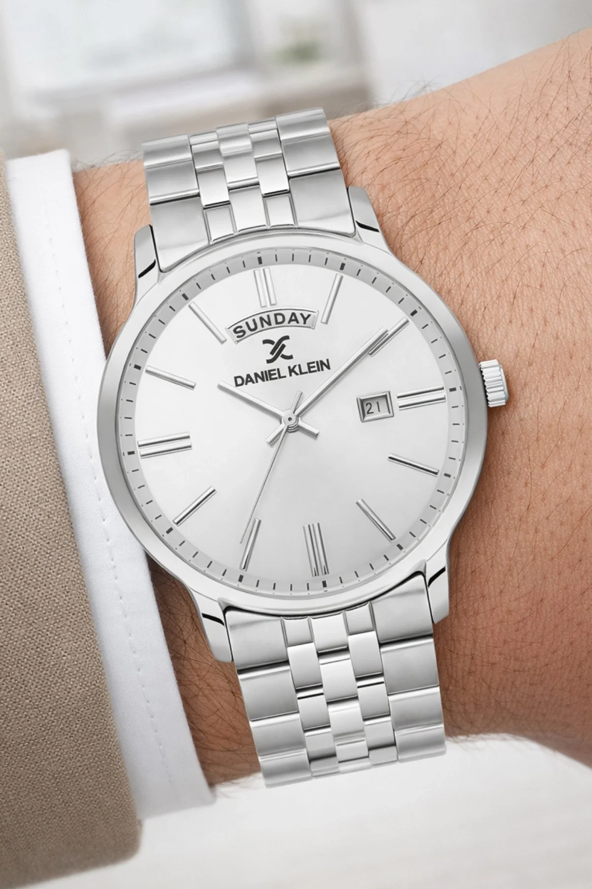 Daniel Klein Çelik Kordon&Kasa Takvimli Erkek Kol Saati Bileklik Hediyeli Gümüş-Beyaz zmdk1205