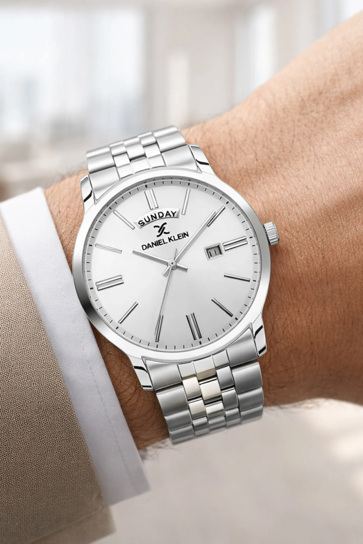 Daniel Klein Çelik Kordon&Kasa Takvimli Erkek Kol Saati Bileklik Hediyeli Gümüş-Beyaz zmdk1205