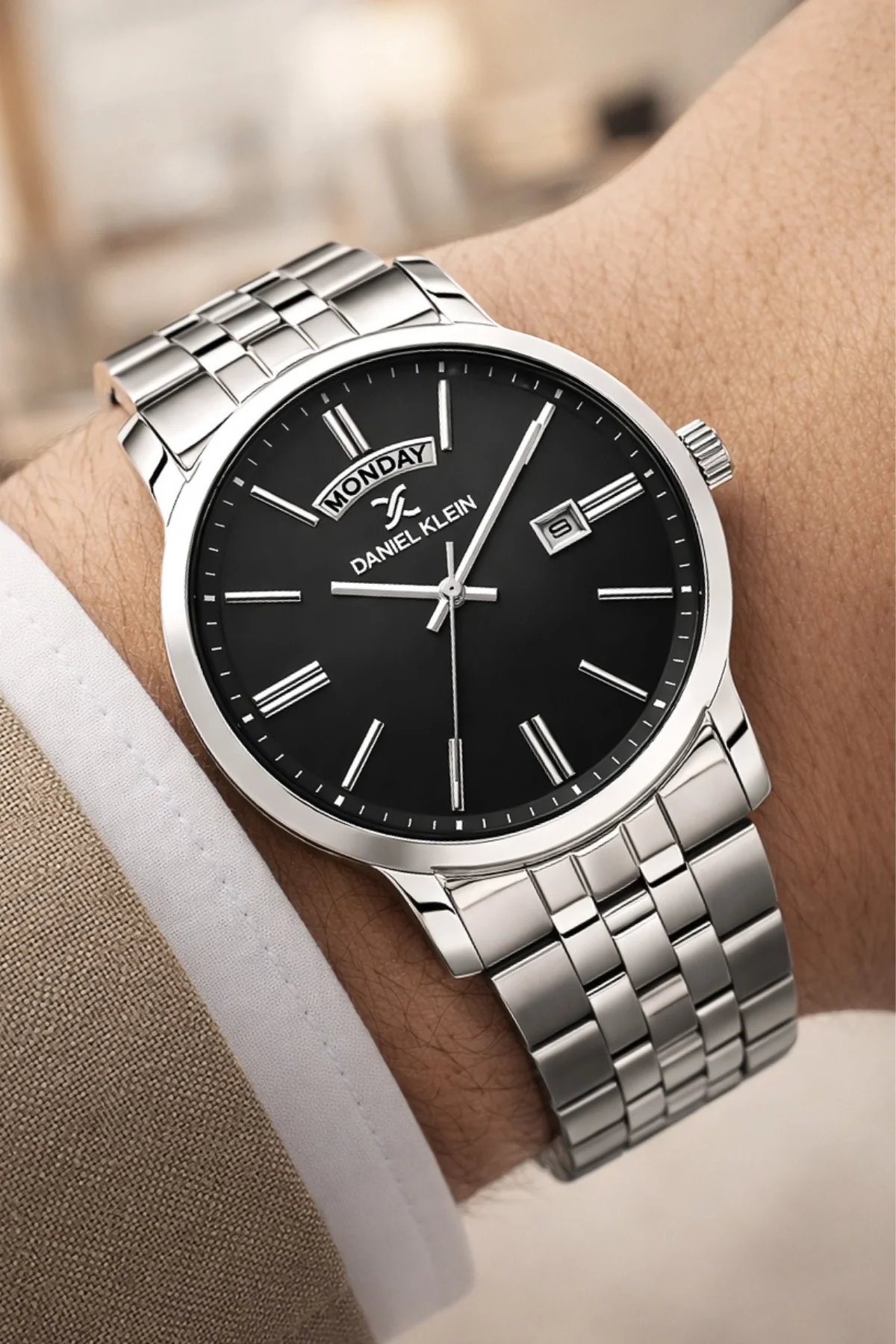 Daniel Klein Çelik Kordon&Kasa Takvimli Erkek Kol Saati Bileklik Hediyeli Gümüş-Siyah zmdk1205