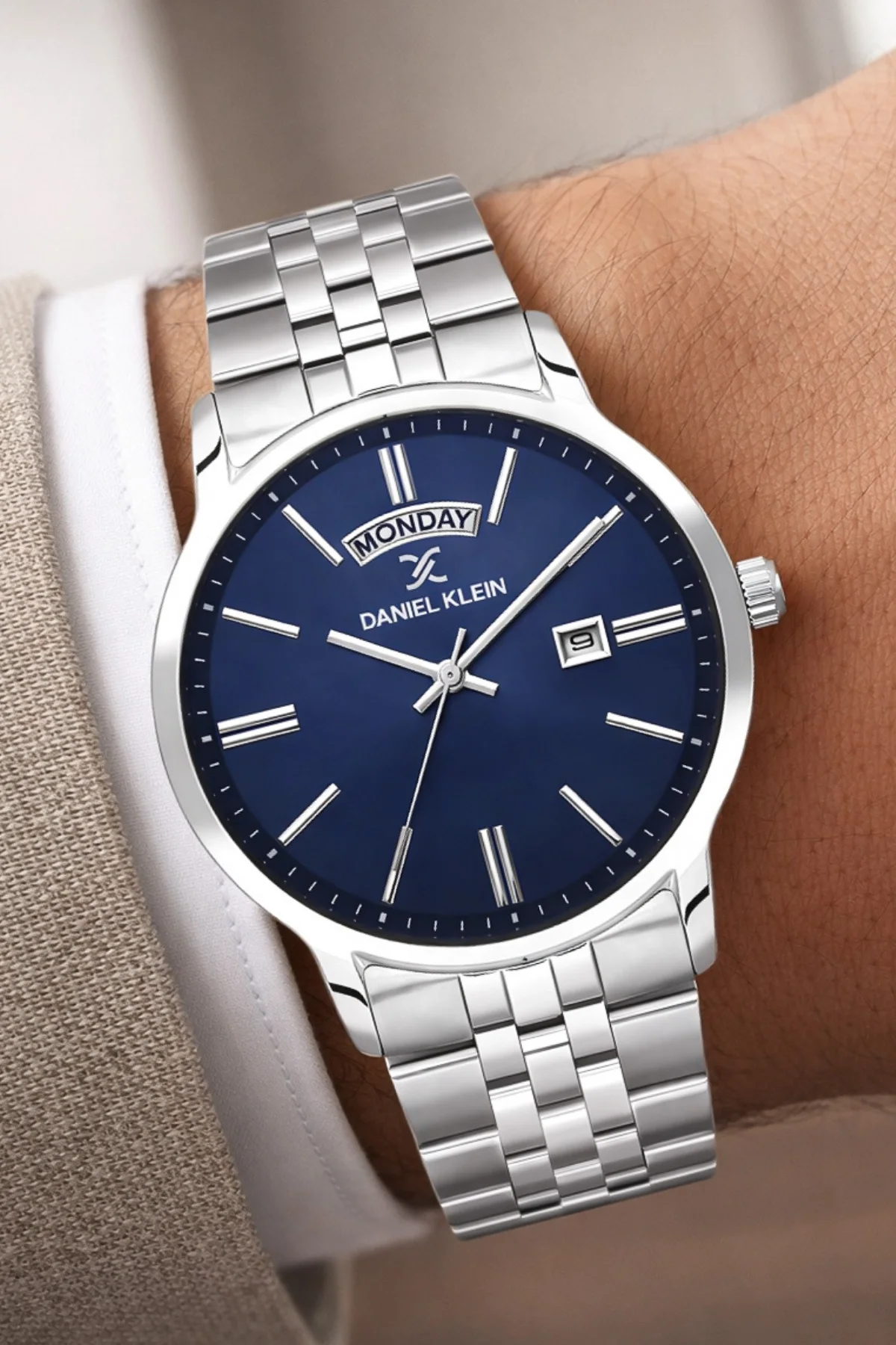 Daniel Klein Çelik Kordon&Kasa Takvimli Erkek Kol Saati Bileklik Hediyeli Gümüş-Mavi zmdk1205