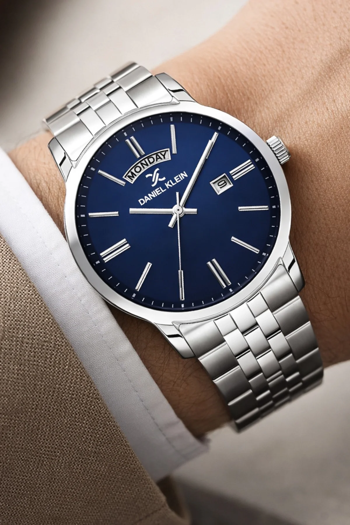 Daniel Klein Çelik Kordon&Kasa Takvimli Erkek Kol Saati Bileklik Hediyeli Gümüş-Mavi zmdk1205