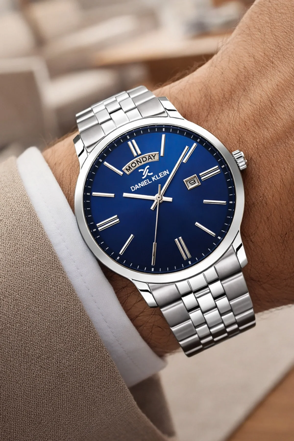 Daniel Klein Çelik Kordon&Kasa Takvimli Erkek Kol Saati Bileklik Hediyeli Gümüş-Mavi zmdk1205