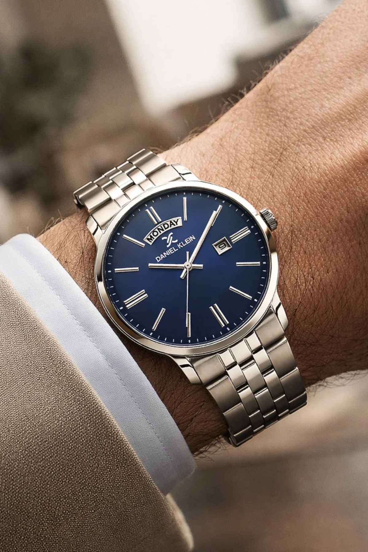 Daniel Klein Çelik Kordon&Kasa Takvimli Erkek Kol Saati Bileklik Hediyeli Gümüş-Mavi zmdk1205