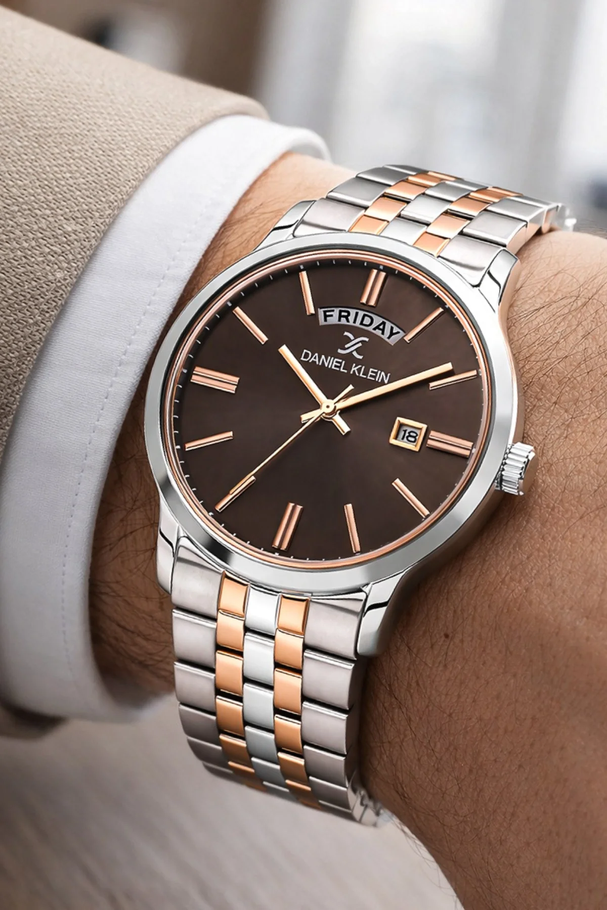 Daniel Klein Çelik Kordon&Kasa Takvimli Erkek Kol Saati Bileklik Hediyeli Gümüş-Rose zmdk1205