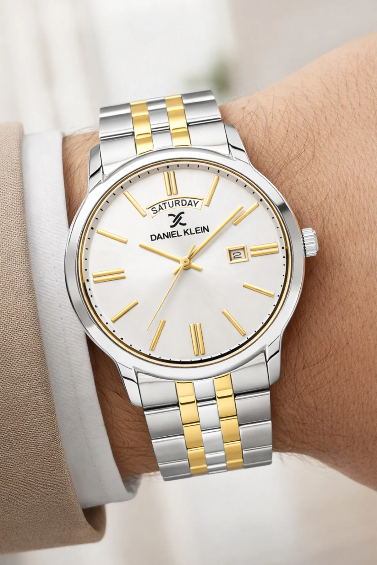 Daniel Klein Çelik Kordon&Kasa Takvimli Erkek Kol Saati Bileklik Hediyeli Gold-Gümüş zmdk1205