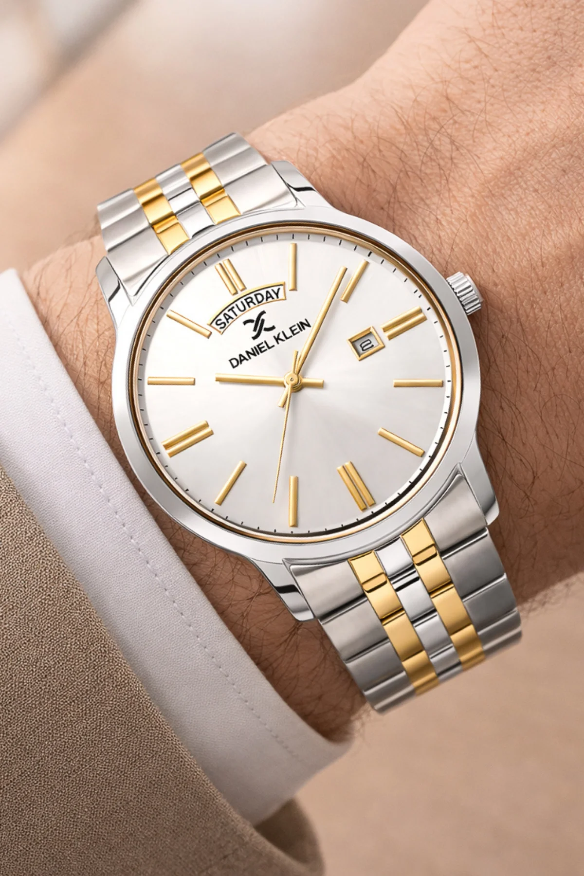 Daniel Klein Çelik Kordon&Kasa Takvimli Erkek Kol Saati Bileklik Hediyeli Gold-Gümüş zmdk1205
