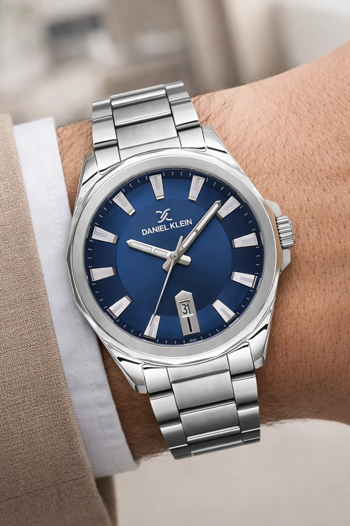 Daniel Klein Çelik Kordon&Kasa Takvimli Erkek Kol Saati Bileklik Hediyeli Gümüş-Mavi zmdk1206