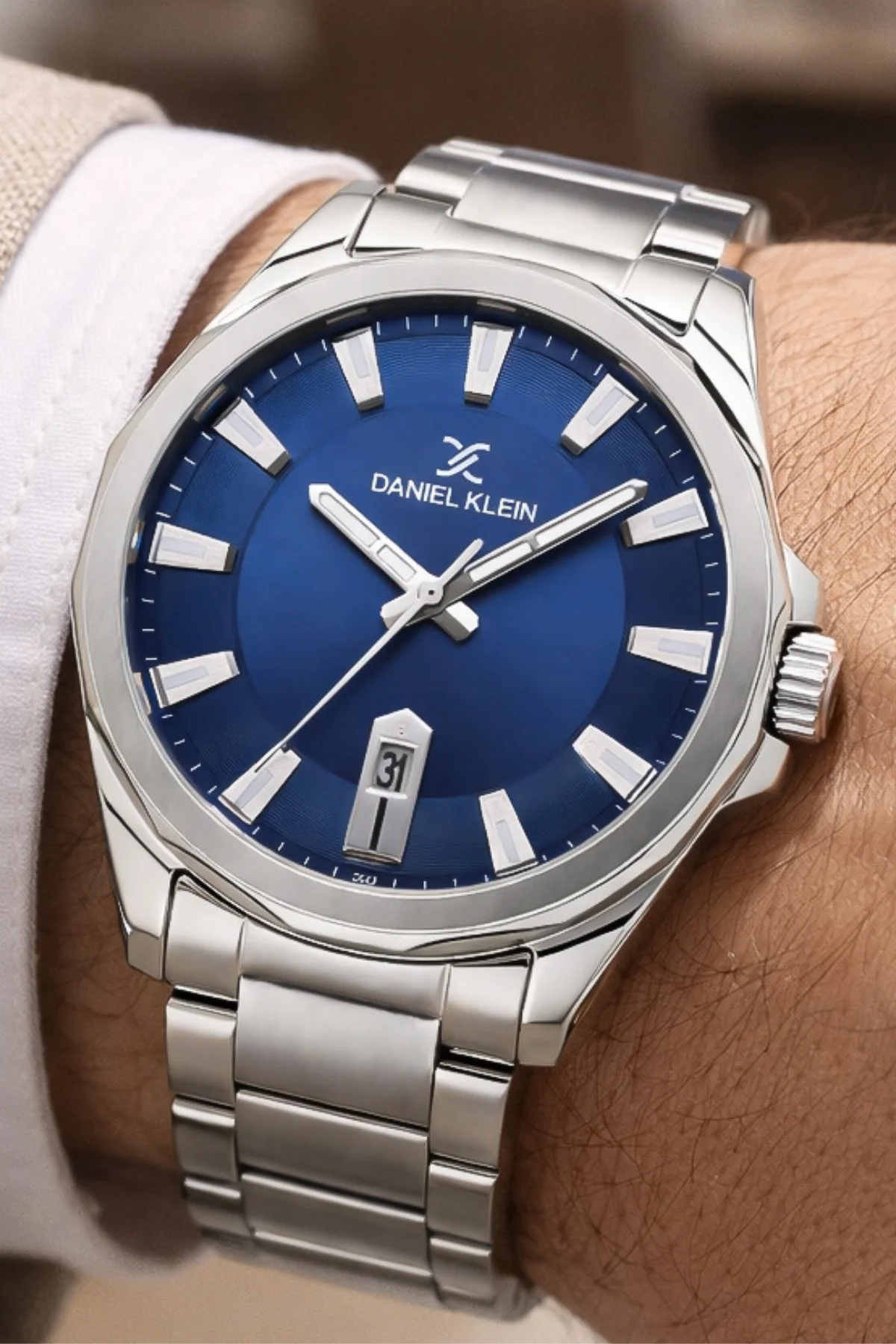 Daniel Klein Çelik Kordon&Kasa Takvimli Erkek Kol Saati Bileklik Hediyeli Gümüş-Mavi zmdk1206