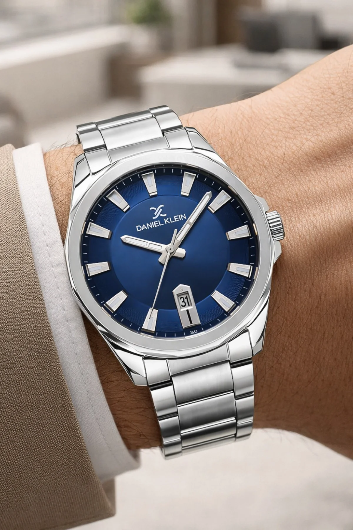 Daniel Klein Çelik Kordon&Kasa Takvimli Erkek Kol Saati Bileklik Hediyeli Gümüş-Mavi zmdk1206