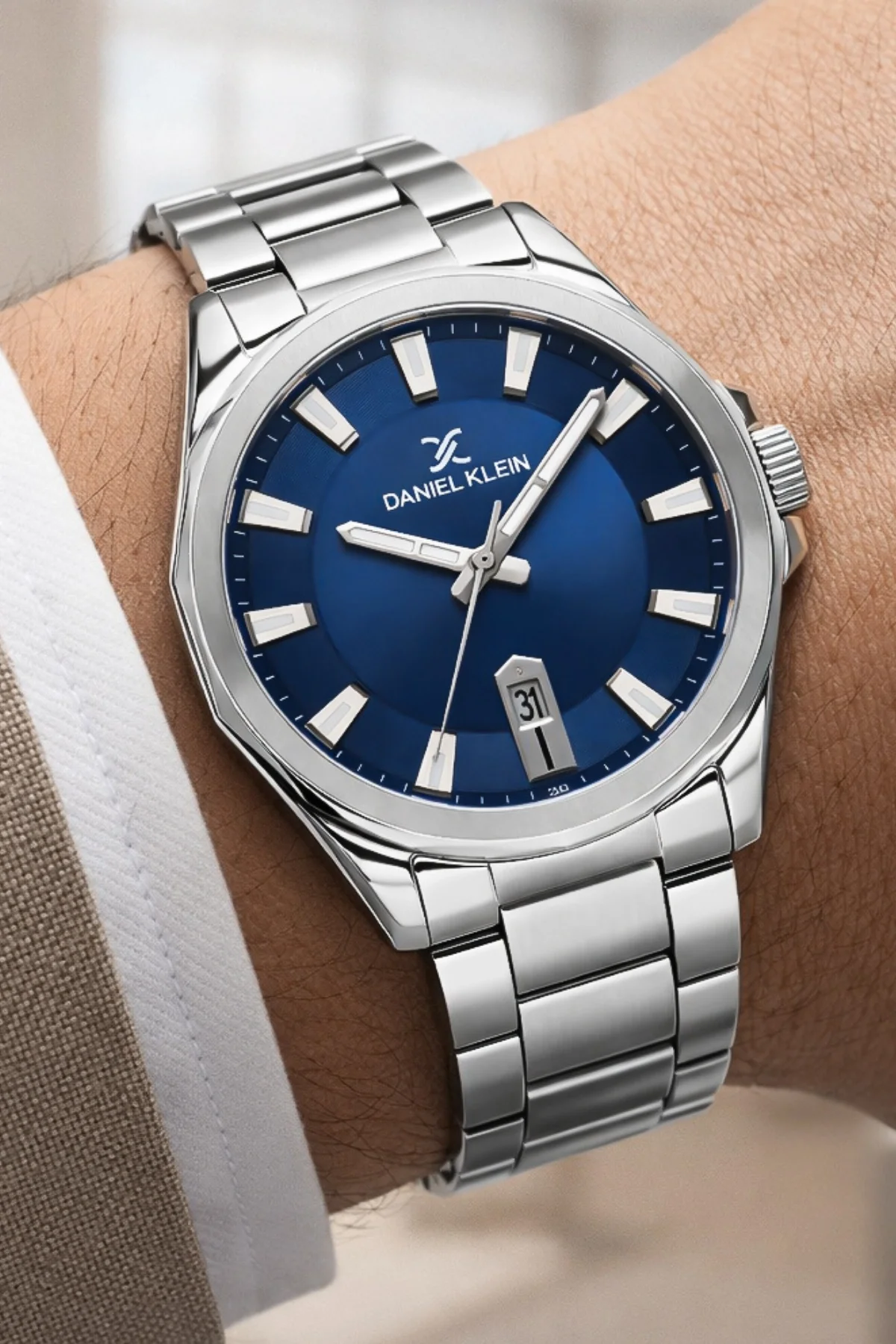 Daniel Klein Çelik Kordon&Kasa Takvimli Erkek Kol Saati Bileklik Hediyeli Gümüş-Mavi zmdk1206