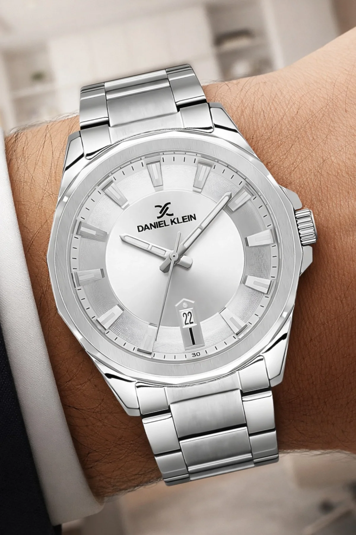 Daniel Klein Çelik Kordon&Kasa Takvimli Erkek Kol Saati Bileklik Hediyeli Gümüş-Beyaz zmdk1206