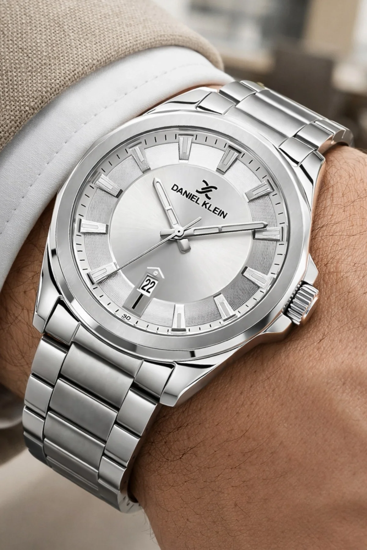 Daniel Klein Çelik Kordon&Kasa Takvimli Erkek Kol Saati Bileklik Hediyeli Gümüş-Beyaz zmdk1206