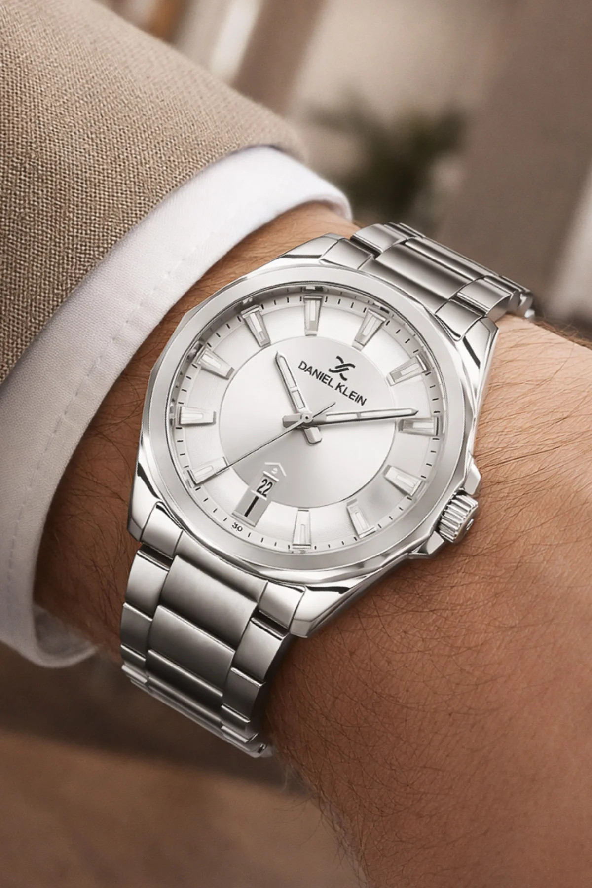 Daniel Klein Çelik Kordon&Kasa Takvimli Erkek Kol Saati Bileklik Hediyeli Gümüş-Beyaz zmdk1206