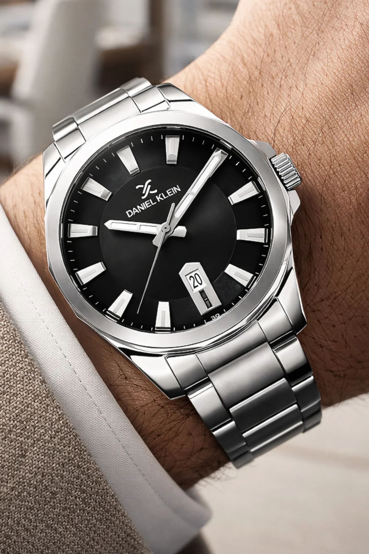 Daniel Klein Çelik Kordon&Kasa Takvimli Erkek Kol Saati Bileklik Hediyeli Gümüş-Siyah zmdk1206