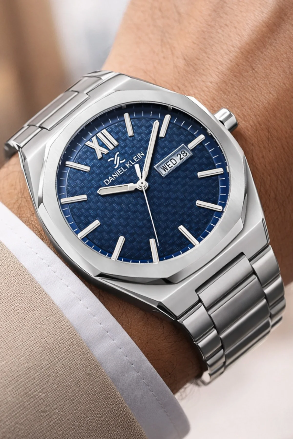 Daniel Klein Çelik Kordon&Kasa Takvimli Erkek Kol Saati Bileklik Hediyeli Gümüş-Mavi zmdk1207