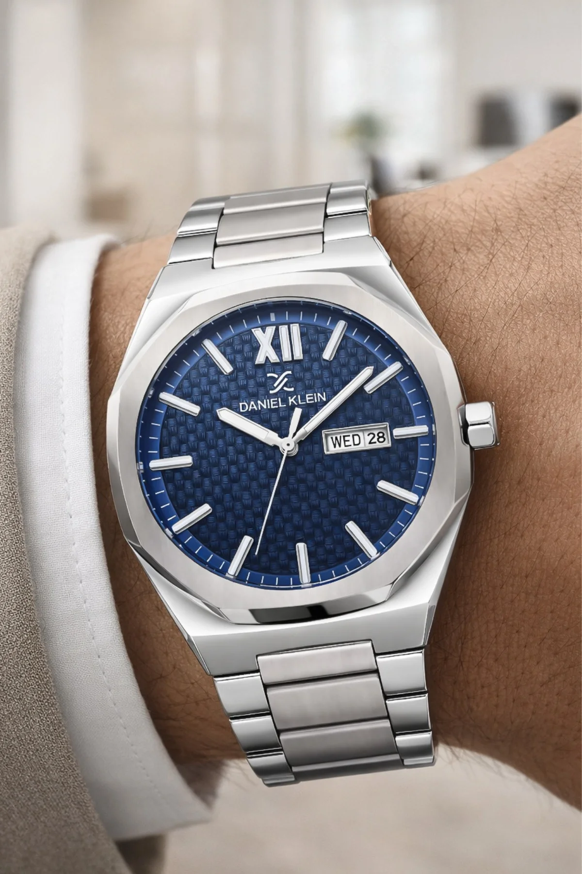 Daniel Klein Çelik Kordon&Kasa Takvimli Erkek Kol Saati Bileklik Hediyeli Gümüş-Mavi zmdk1207