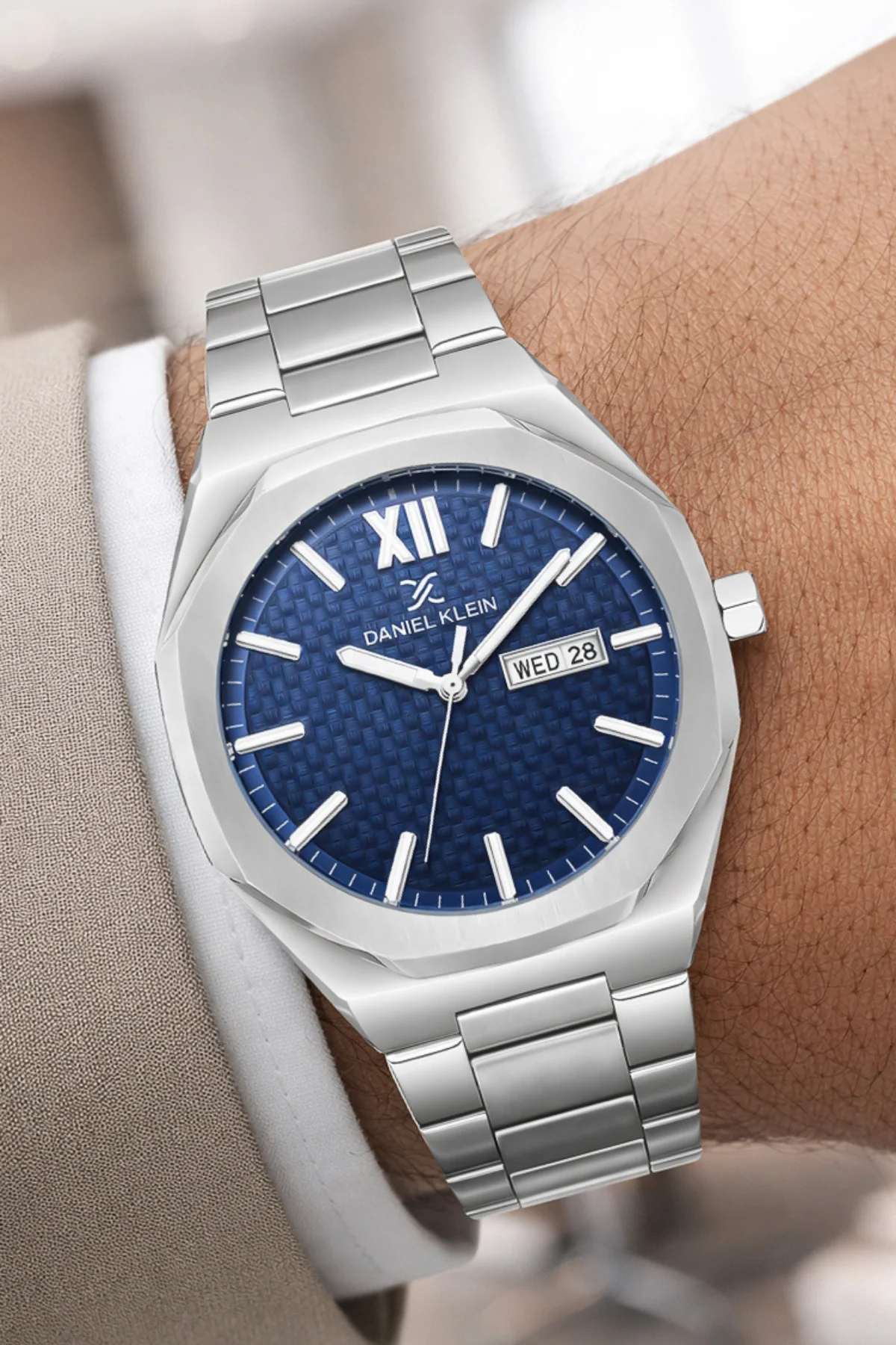 Daniel Klein Çelik Kordon&Kasa Takvimli Erkek Kol Saati Bileklik Hediyeli Gümüş-Mavi zmdk1207