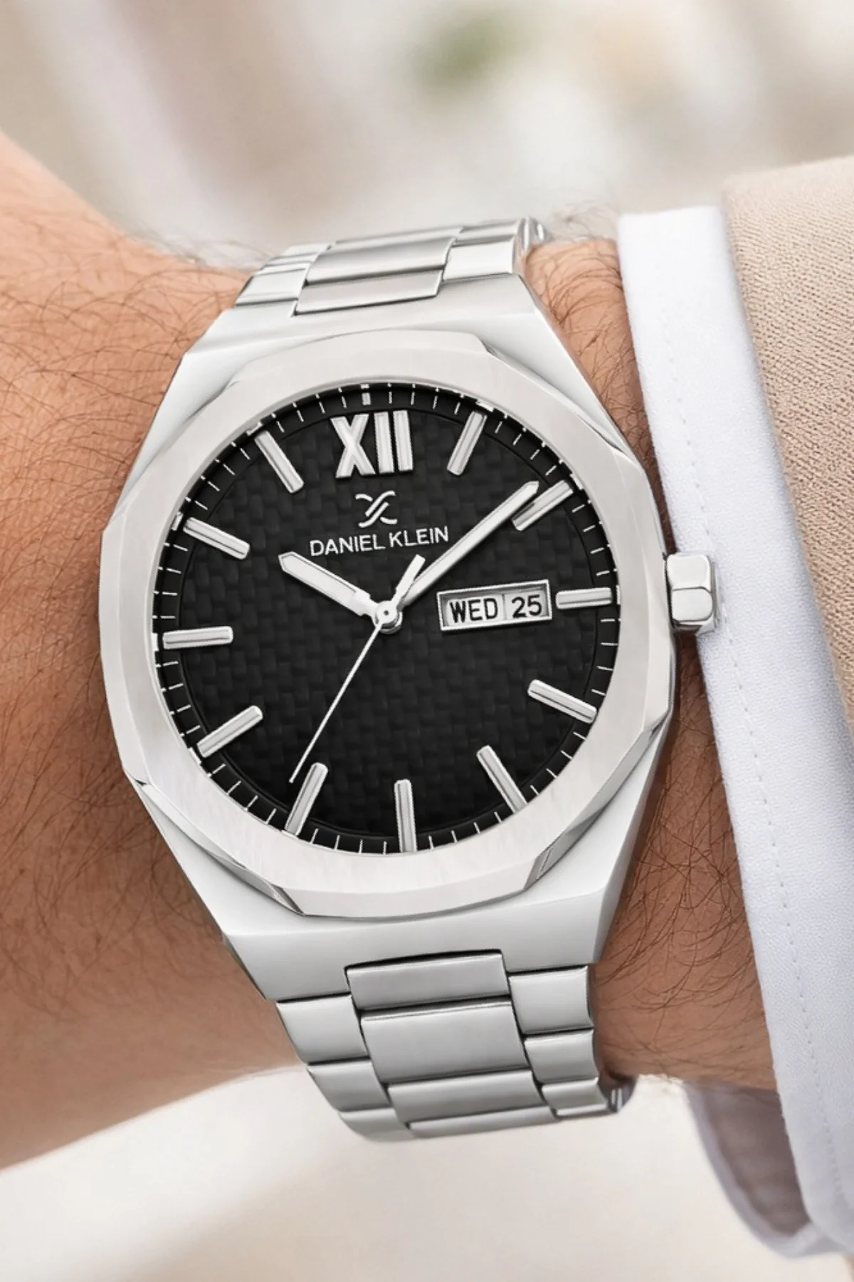 Daniel Klein Çelik Kordon&Kasa Takvimli Erkek Kol Saati Bileklik Hediyeli Gümüş-Siyah zmdk1207