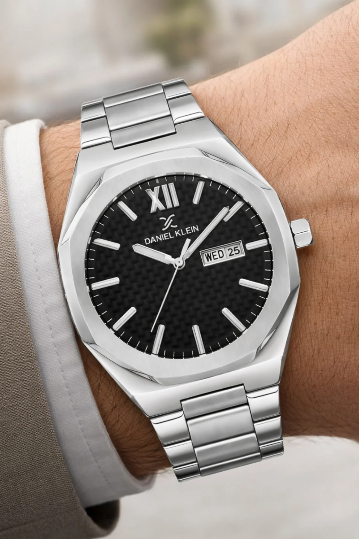Daniel Klein Çelik Kordon&Kasa Takvimli Erkek Kol Saati Bileklik Hediyeli Gümüş-Siyah zmdk1207
