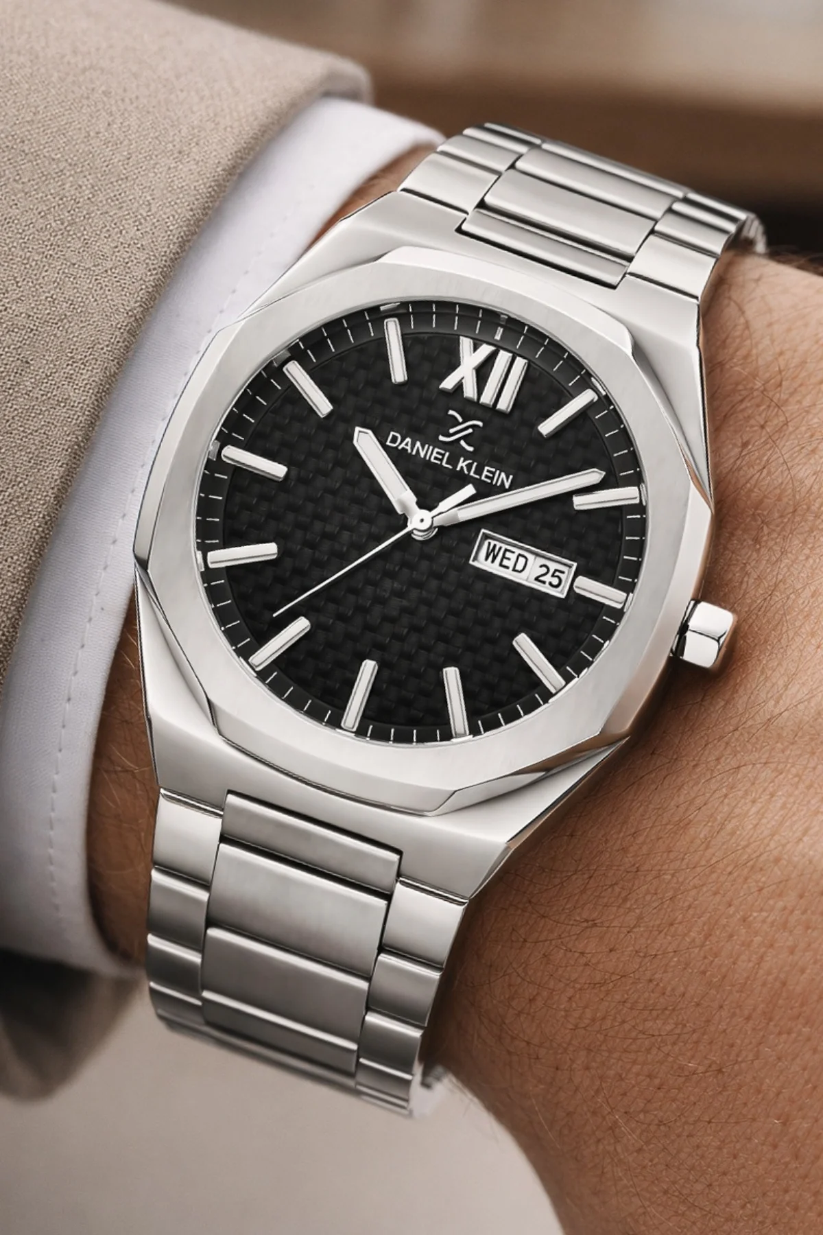 Daniel Klein Çelik Kordon&Kasa Takvimli Erkek Kol Saati Bileklik Hediyeli Gümüş-Siyah zmdk1207