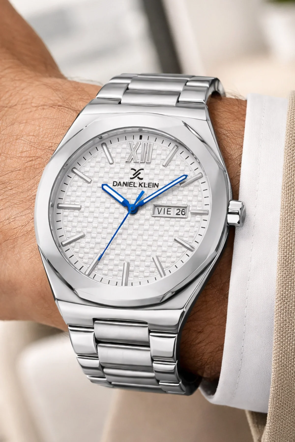 Daniel Klein Çelik Kordon&Kasa Takvimli Erkek Kol Saati Bileklik Hediyeli Gümüş-Beyaz zmdk1207