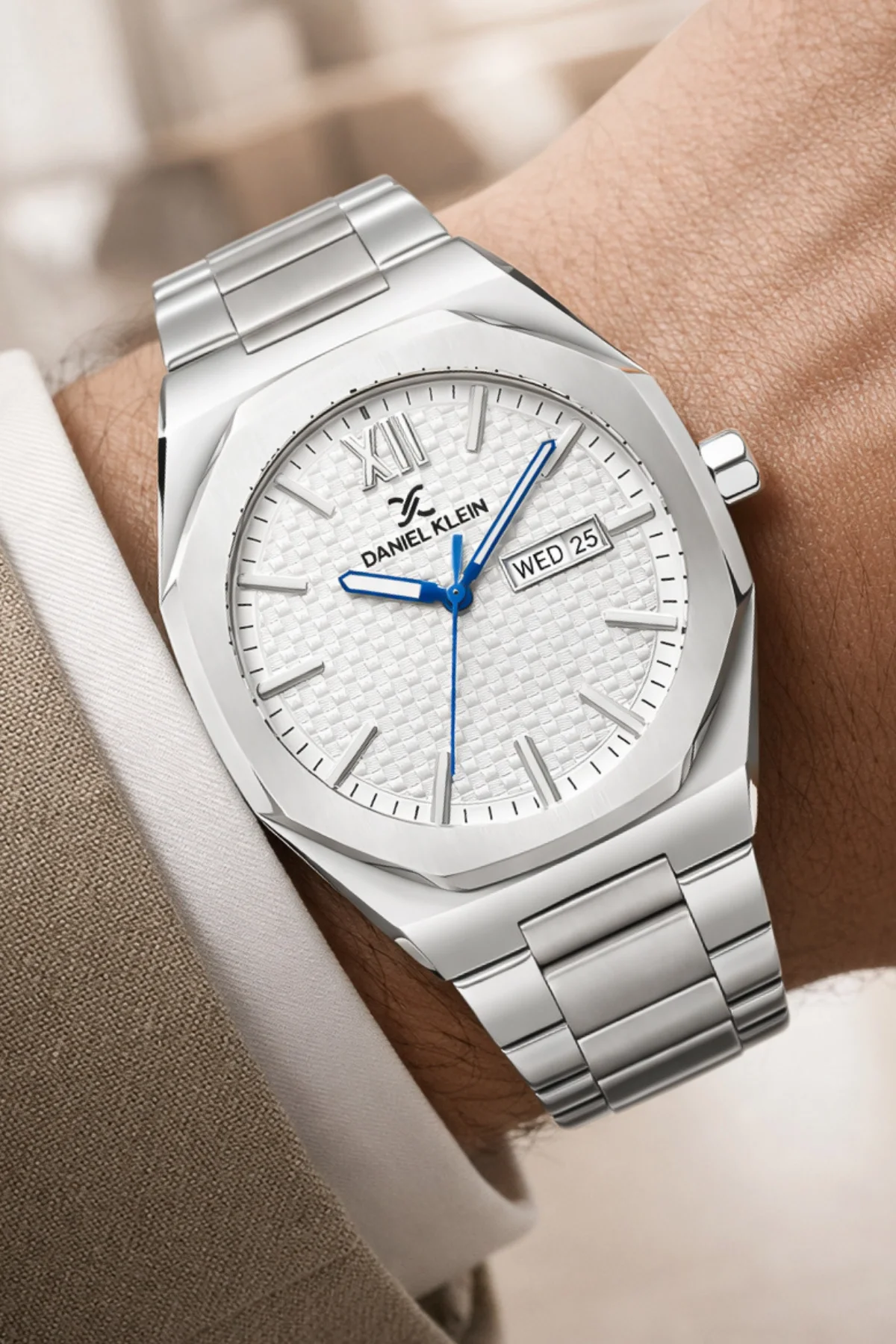 Daniel Klein Çelik Kordon&Kasa Takvimli Erkek Kol Saati Bileklik Hediyeli Gümüş-Beyaz zmdk1207