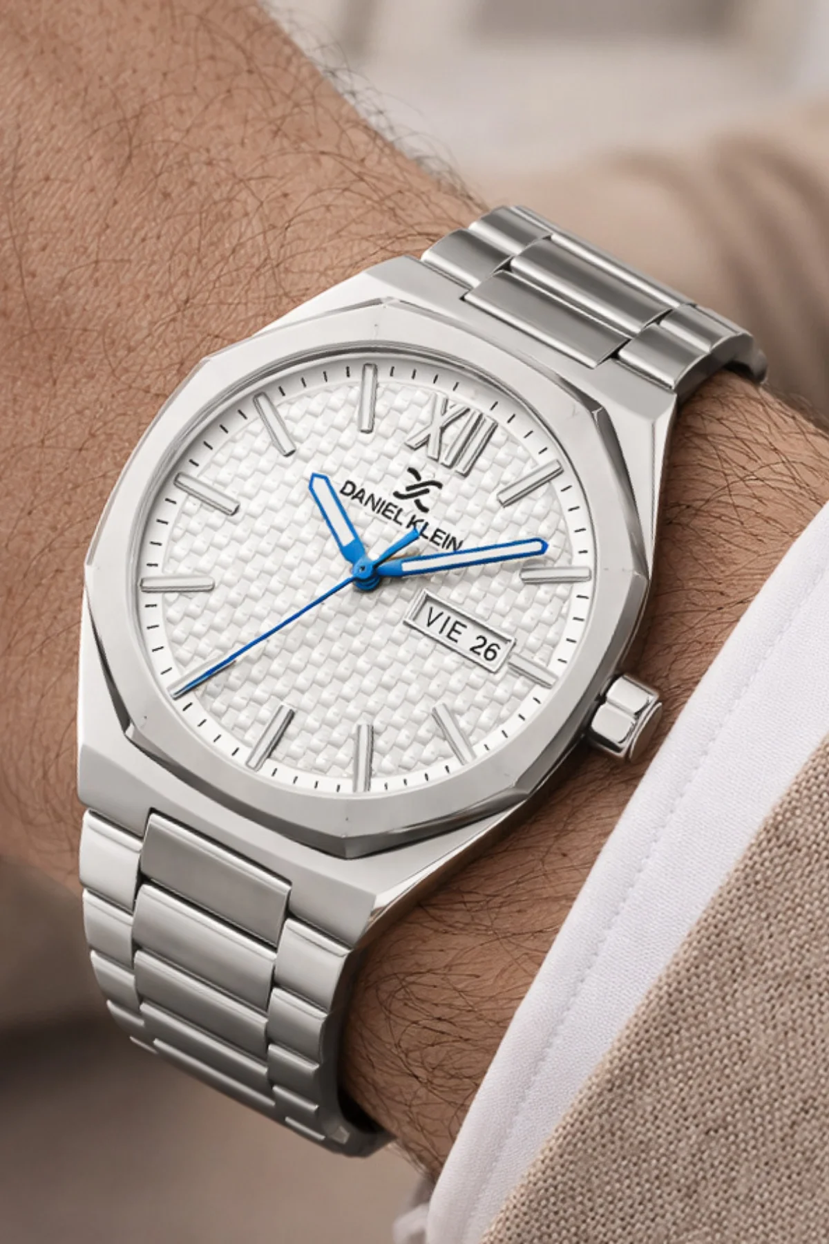 Daniel Klein Çelik Kordon&Kasa Takvimli Erkek Kol Saati Bileklik Hediyeli Gümüş-Beyaz zmdk1207