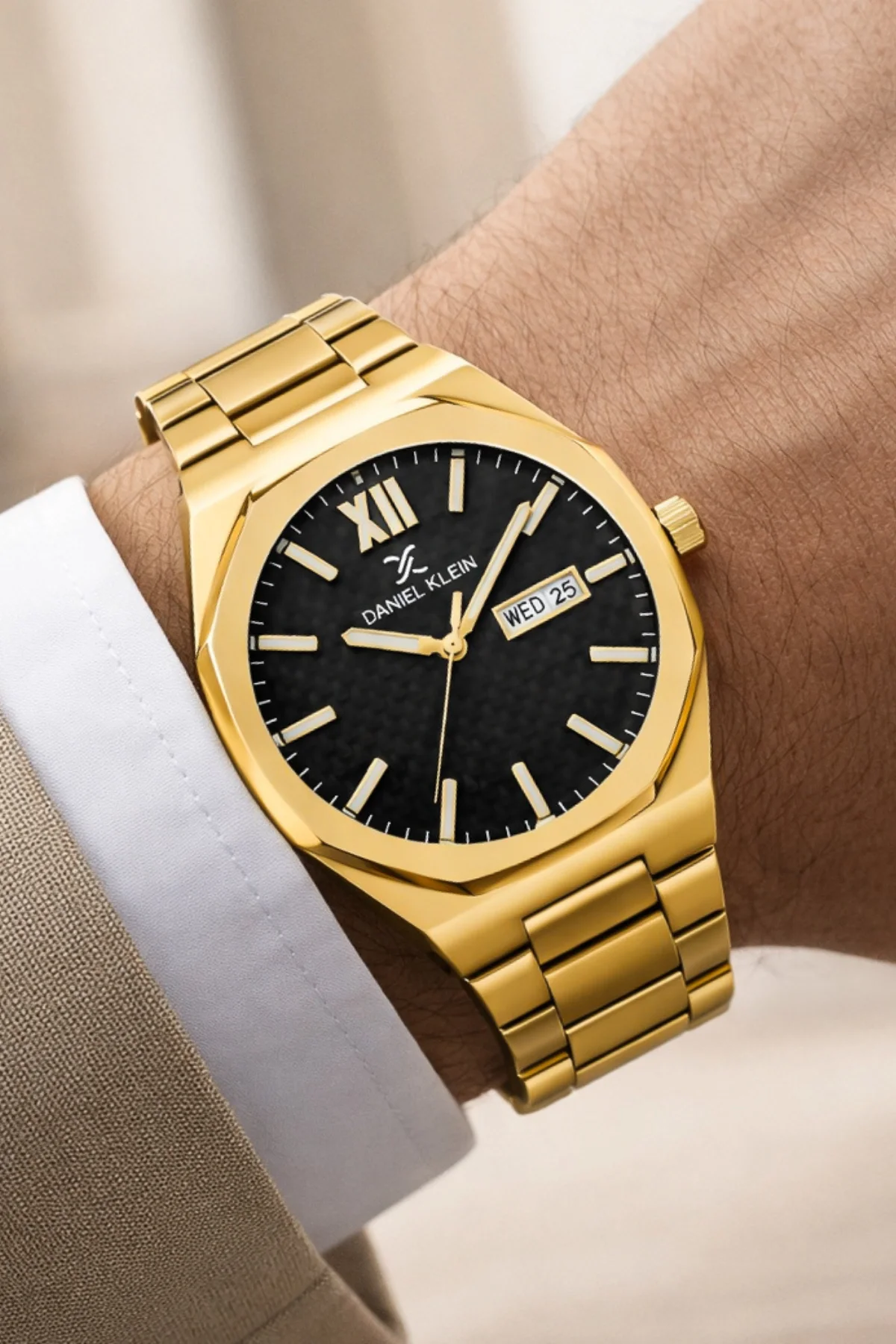 Daniel Klein Çelik Kordon&Kasa Takvimli Erkek Kol Saati Bileklik Hediyeli Gold zmdk1207