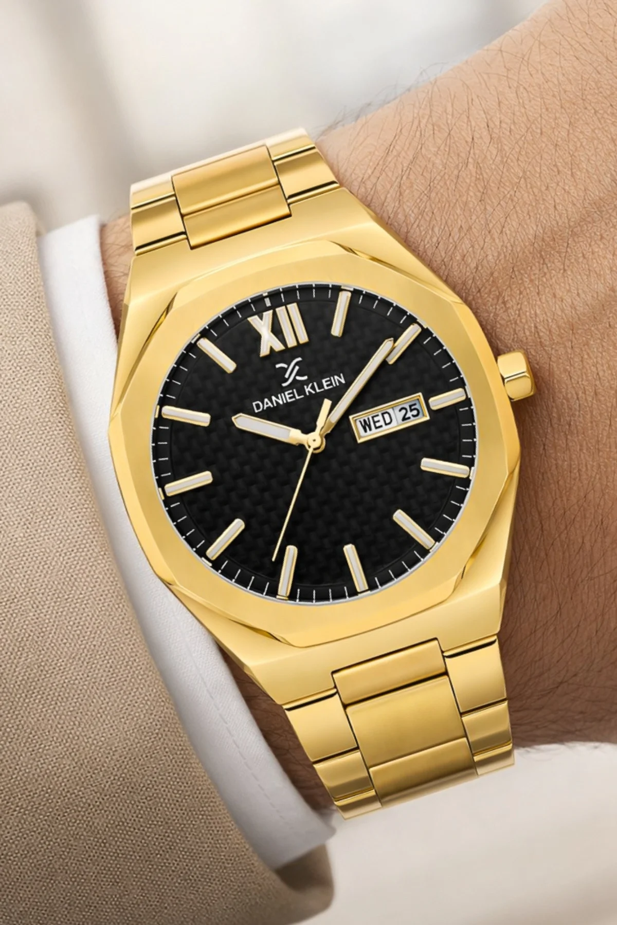 Daniel Klein Çelik Kordon&Kasa Takvimli Erkek Kol Saati Bileklik Hediyeli Gold zmdk1207