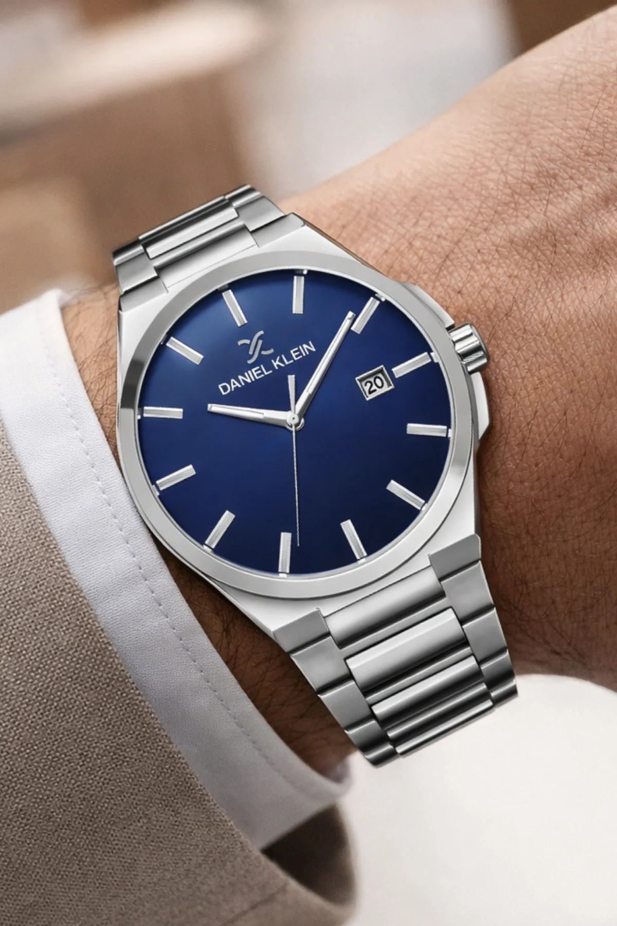 Daniel Klein Çelik Kordon&Kasa Takvimli Erkek Kol Saati Bileklik Hediyeli Gümüş-Mavi zmdk1208