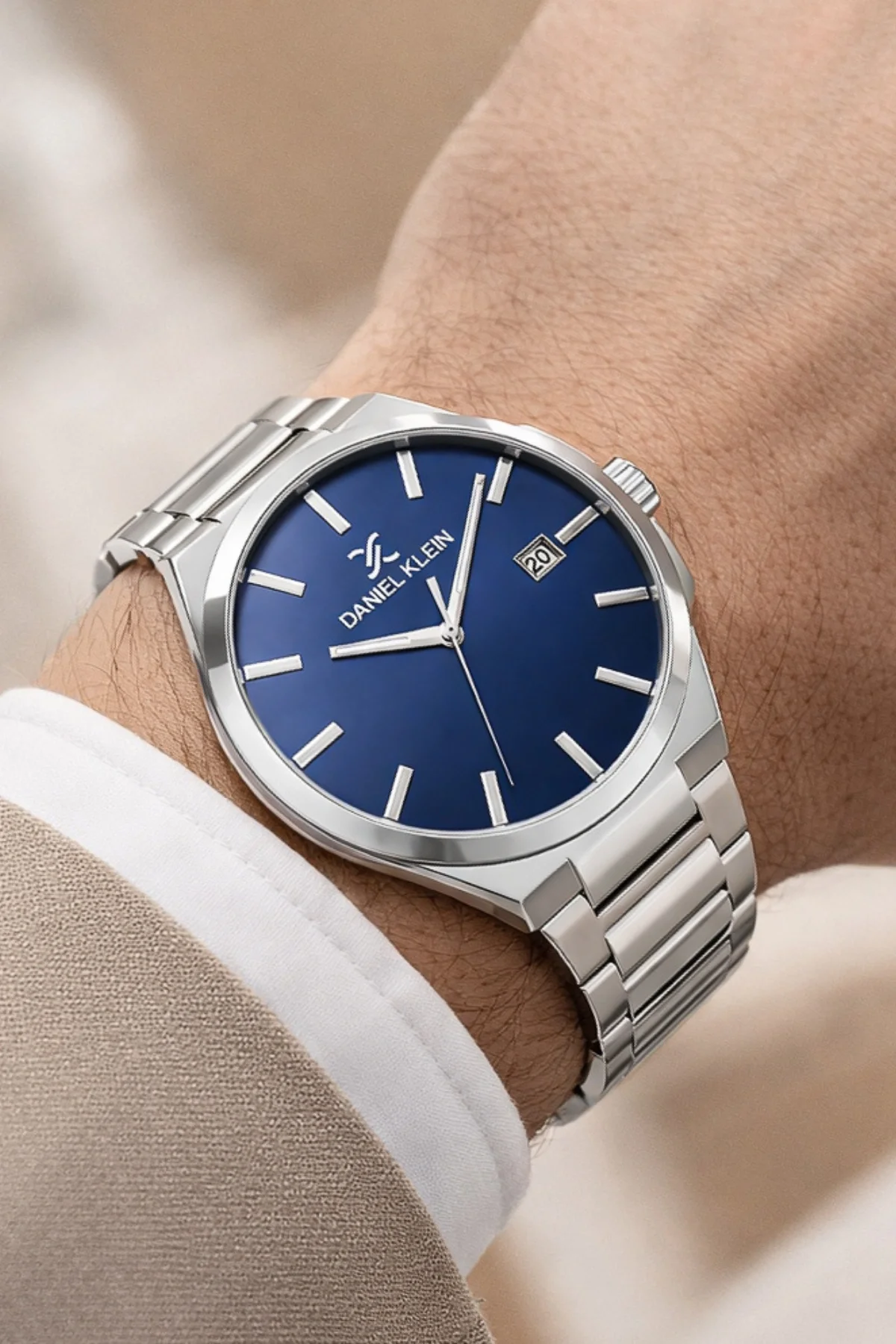 Daniel Klein Çelik Kordon&Kasa Takvimli Erkek Kol Saati Bileklik Hediyeli Gümüş-Mavi zmdk1208