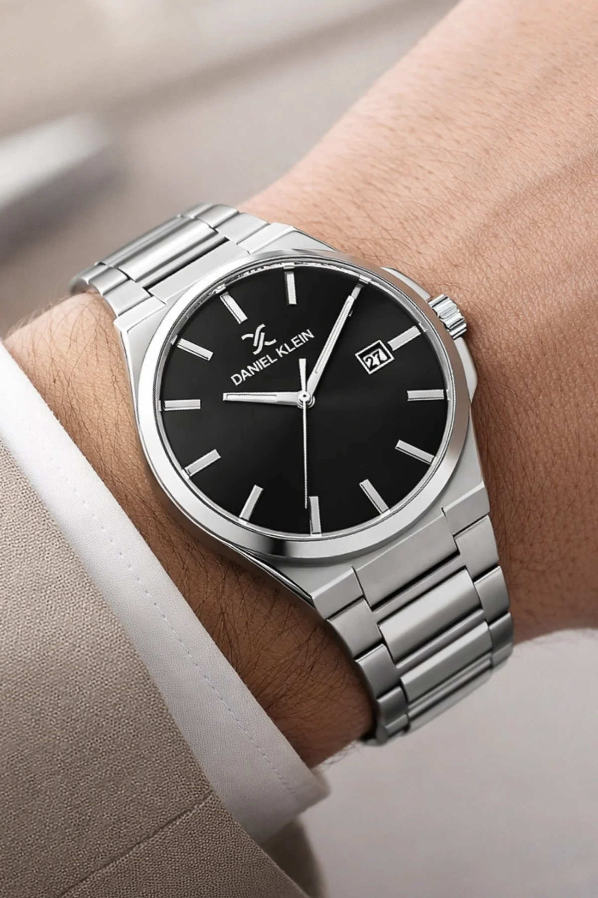 Daniel Klein Çelik Kordon&Kasa Takvimli Erkek Kol Saati Bileklik Hediyeli Gümüş-Siyah zmdk1208