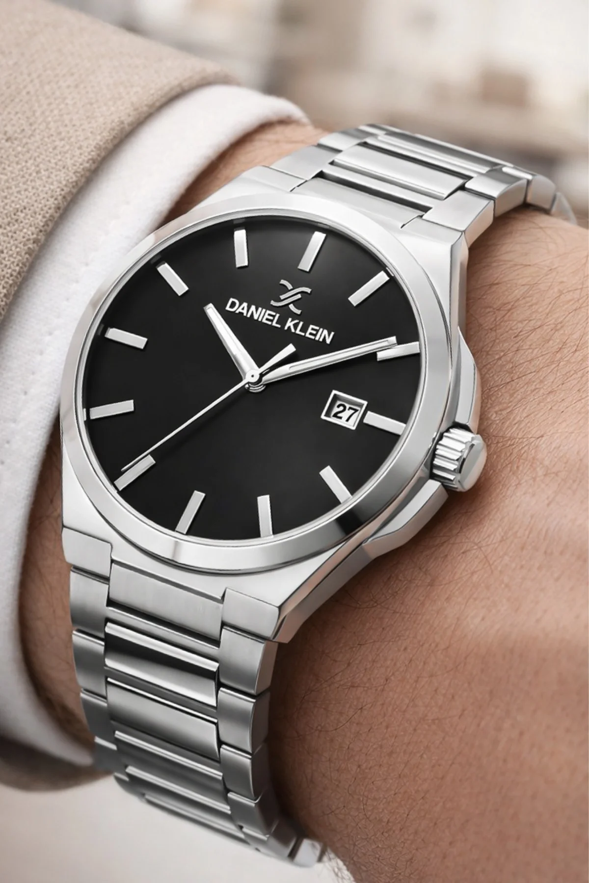 Daniel Klein Çelik Kordon&Kasa Takvimli Erkek Kol Saati Bileklik Hediyeli Gümüş-Siyah zmdk1208