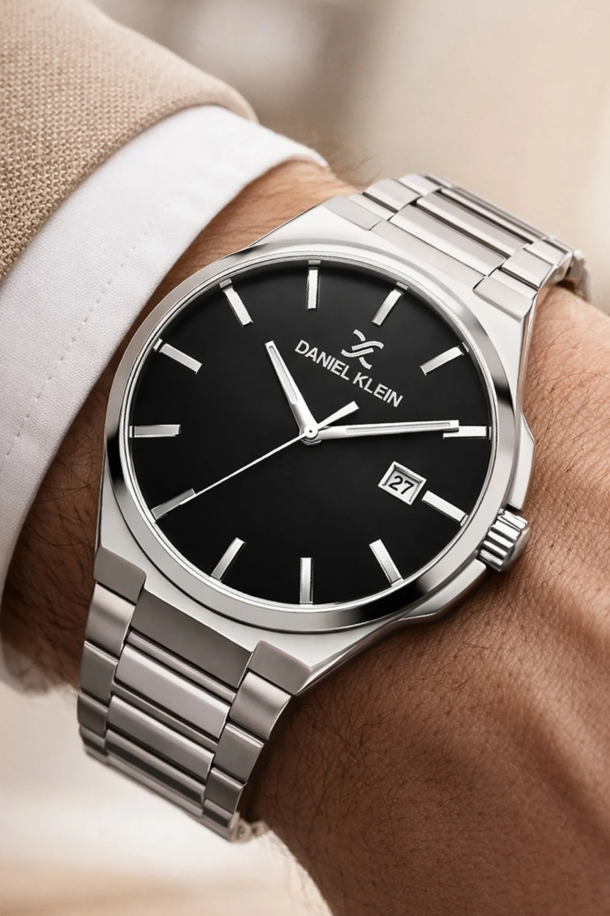 Daniel Klein Çelik Kordon&Kasa Takvimli Erkek Kol Saati Bileklik Hediyeli Gümüş-Siyah zmdk1208