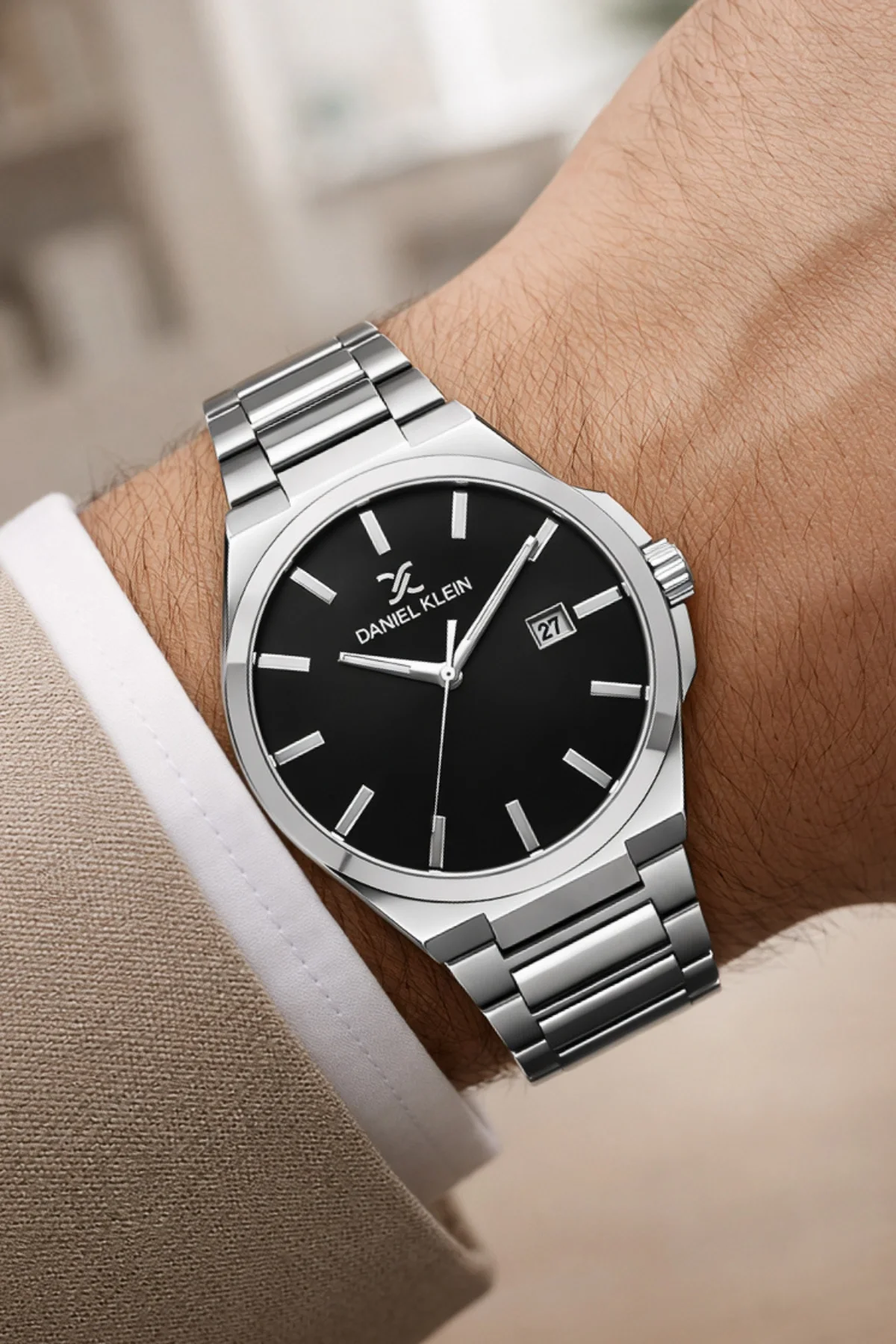 Daniel Klein Çelik Kordon&Kasa Takvimli Erkek Kol Saati Bileklik Hediyeli Gümüş-Siyah zmdk1208