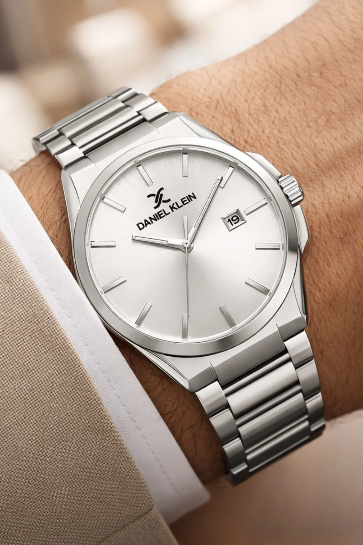 Daniel Klein Çelik Kordon&Kasa Takvimli Erkek Kol Saati Bileklik Hediyeli Gümüş-Beyaz zmdk1208