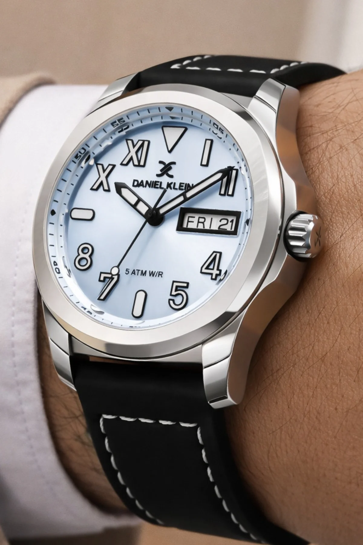 Daniel Klein Deri Kordon Çelik Kasa Takvimli Erkek Kol Saati Bileklik Hediyeli Siyah-Mavi zmdk1209