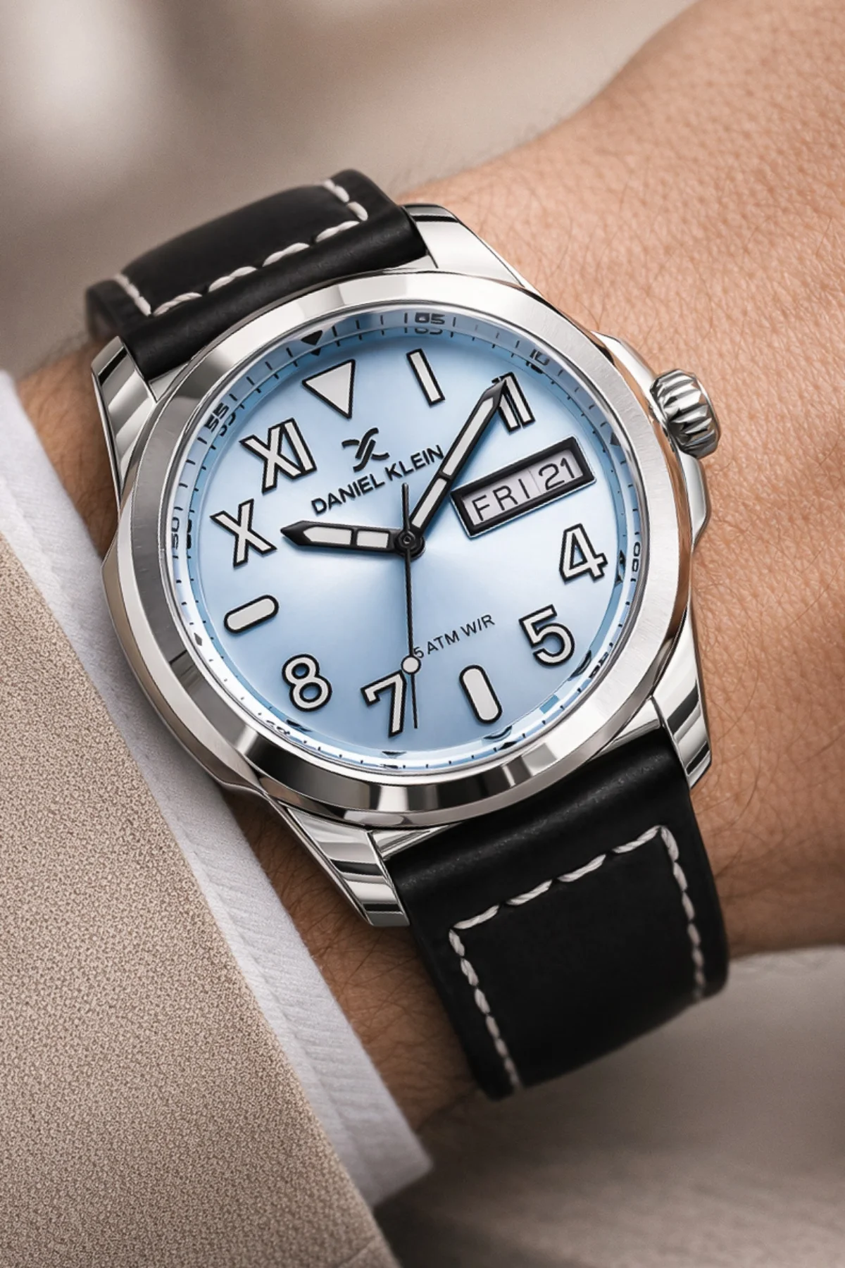 Daniel Klein Deri Kordon Çelik Kasa Takvimli Erkek Kol Saati Bileklik Hediyeli Siyah-Mavi zmdk1209