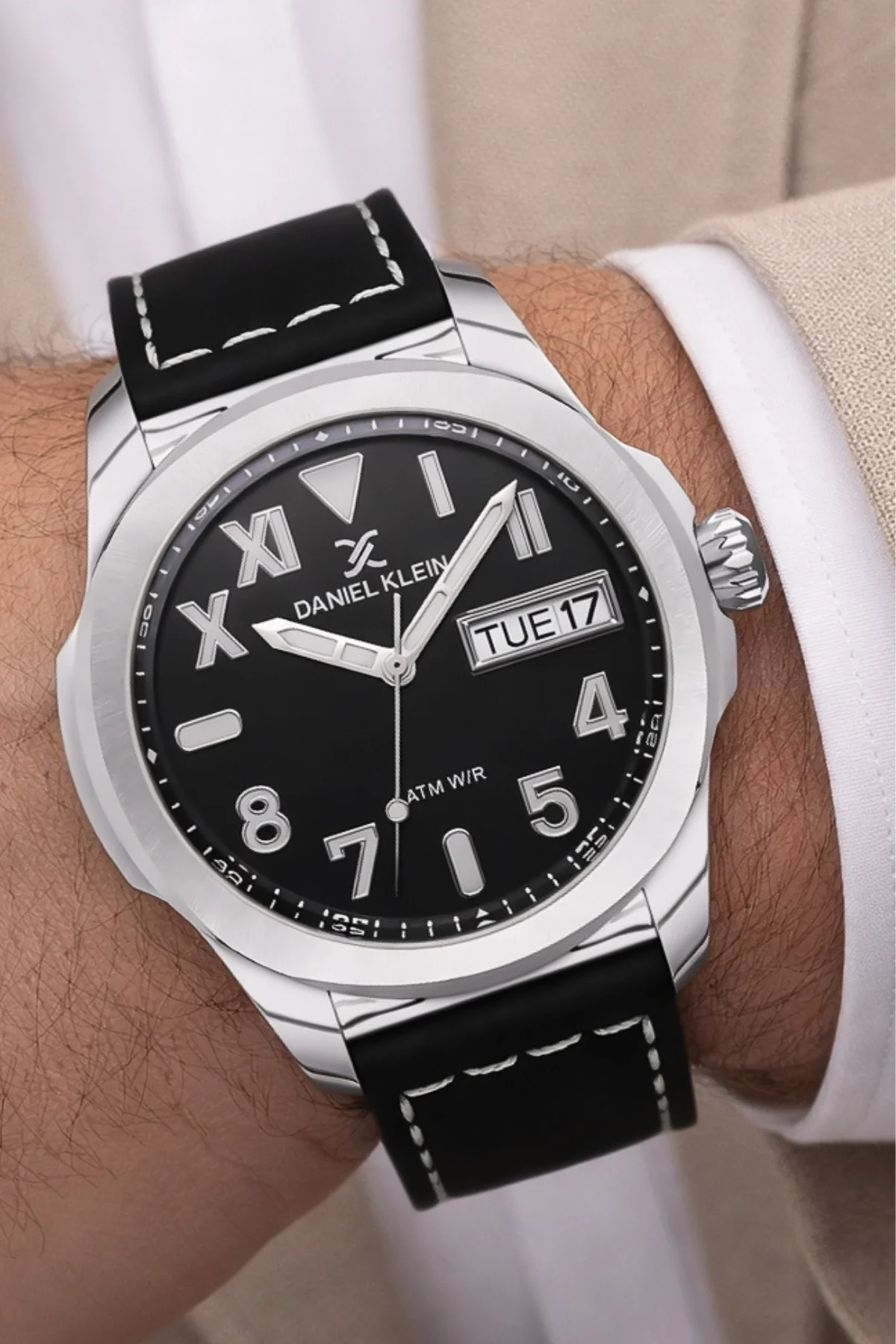 Daniel Klein Deri Kordon Çelik Kasa Takvimli Erkek Kol Saati Bileklik Hediyeli Siyah zmdk1209