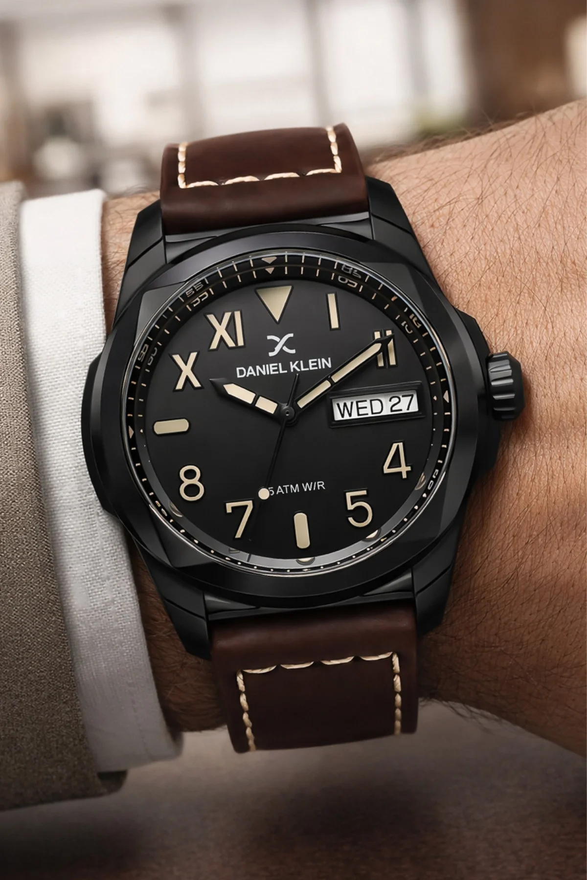 Daniel Klein Deri Kordon Çelik Kasa Takvimli Erkek Kol Saati Bileklik Hediyeli Kahve-Siyah zmdk1209