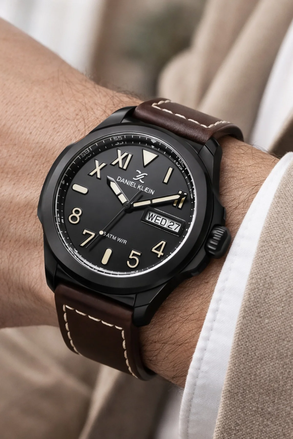 Daniel Klein Deri Kordon Çelik Kasa Takvimli Erkek Kol Saati Bileklik Hediyeli Kahve-Siyah zmdk1209