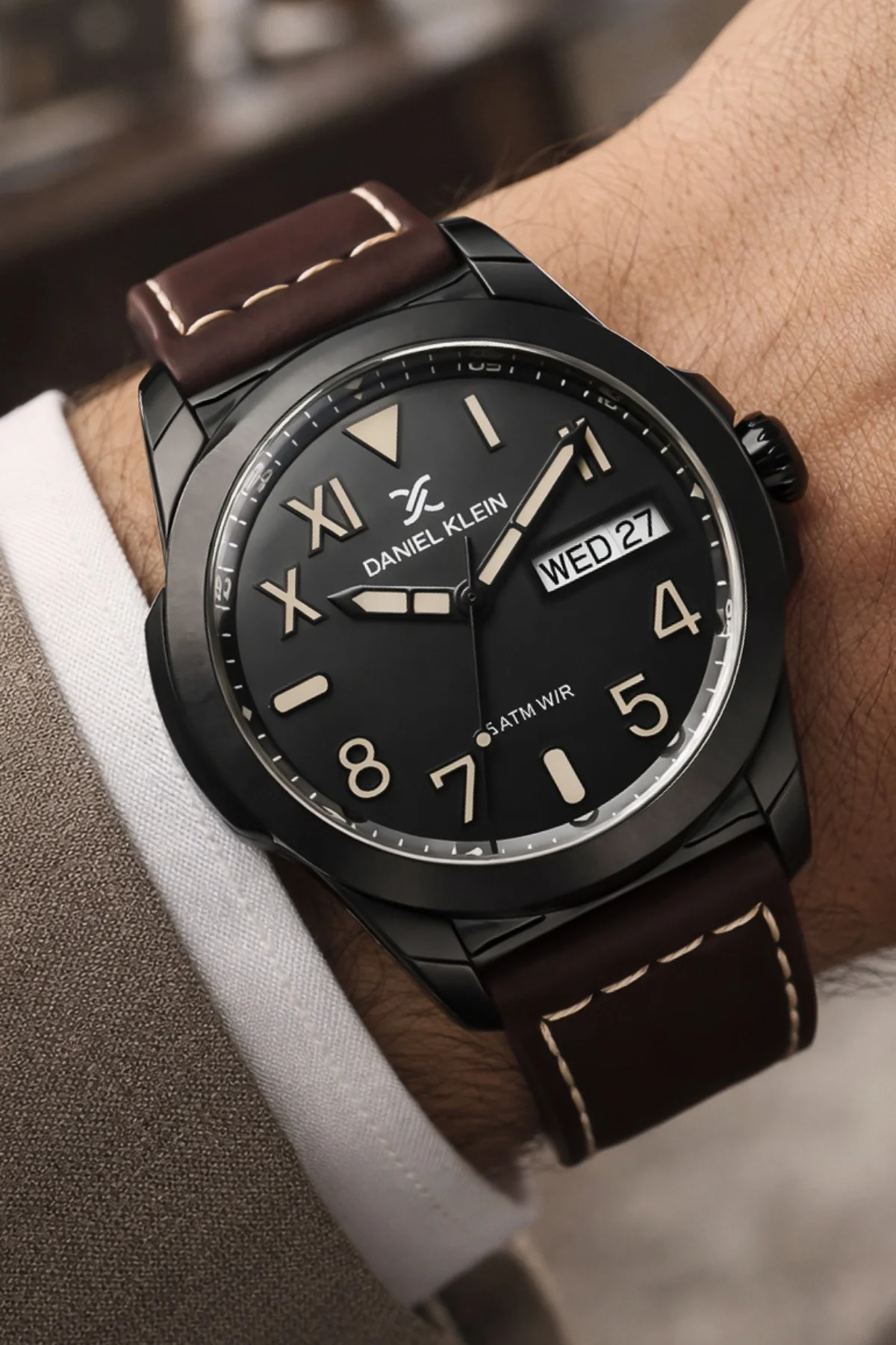 Daniel Klein Deri Kordon Çelik Kasa Takvimli Erkek Kol Saati Bileklik Hediyeli Kahve-Siyah zmdk1209