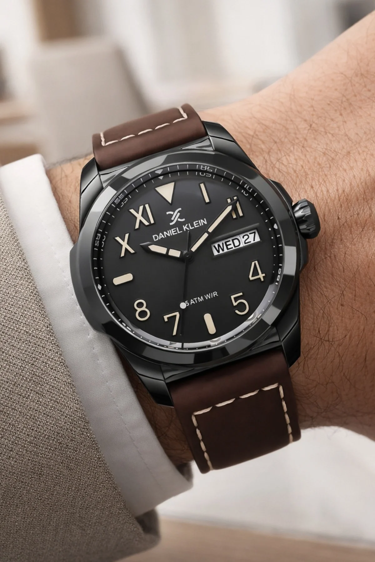 Daniel Klein Deri Kordon Çelik Kasa Takvimli Erkek Kol Saati Bileklik Hediyeli Kahve-Siyah zmdk1209
