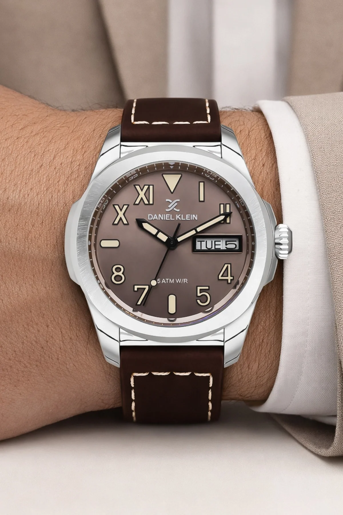 Daniel Klein Deri Kordon Çelik Kasa Takvimli Erkek Kol Saati Bileklik Hediyeli Kahve zmdk1209