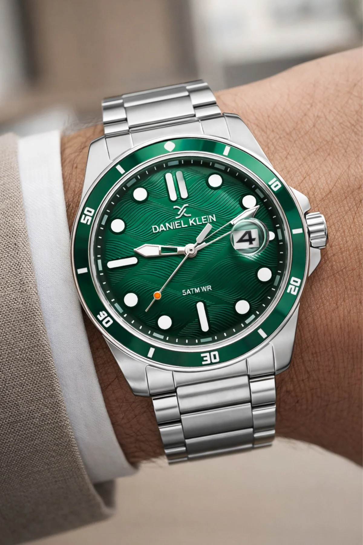 Daniel Klein Çelik Kordon&Kasa Takvimli Erkek Kol Saati Bileklik Hediyeli Gümüş-Yeşil zmdk1210